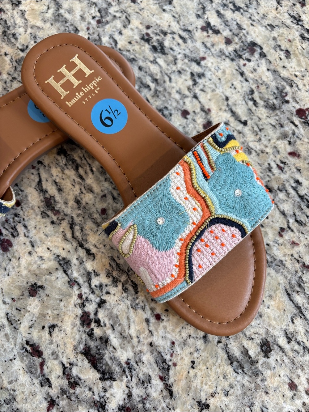 Haute Hippie Tapestry Multicolor Embroidered Slide Sandals - Picture 2 of 9
